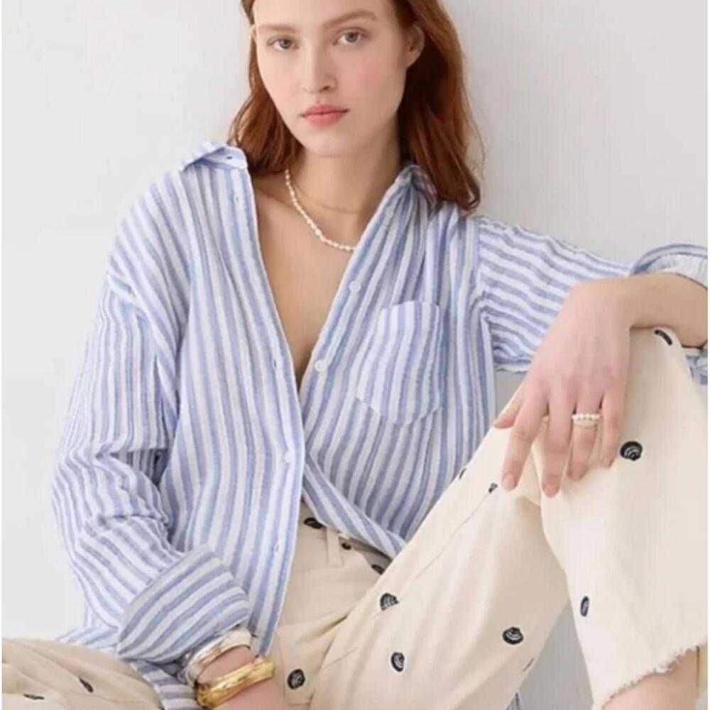 J.Crew Classic Striped Gauzy Cotton Button-Down - Size - 10